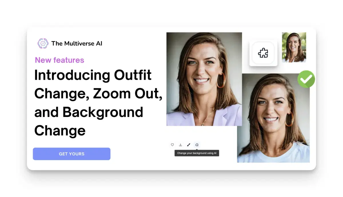Free AI Background Change, Outfit Change and Zoom out on AI headshot generator the Multiverse AI